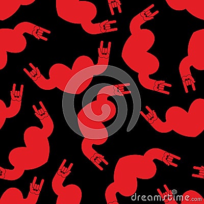 Heart rock hand sign seamless pattern. Background for rock club. Vector Illustration