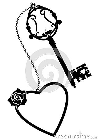 Heart, rose and old key Vector Illustration