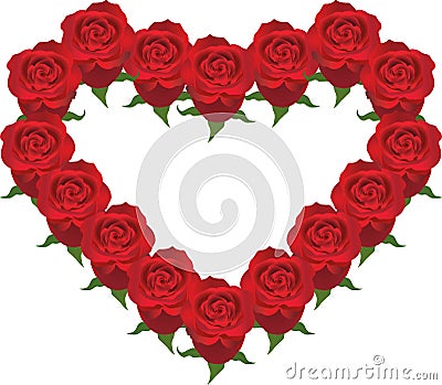An illustration of the outline of the heart is laid out of red roses Cartoon Illustration