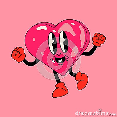 Heart. 30s cartoon mascot character 40s, 50s, 60s old animation style Vector Illustration