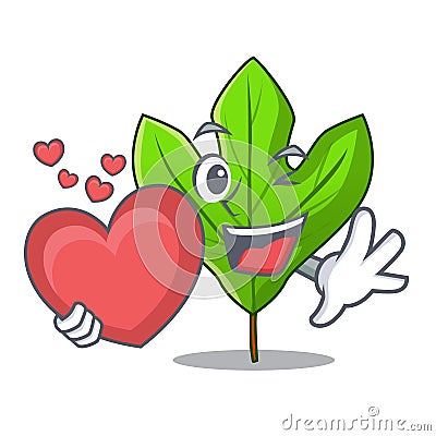 With heart sassafras leaf in the mascot pots Vector Illustration