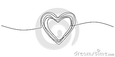 Heart scribble drawing. One line love sign minimalism, continuous single hand drawn vector illustration. Doodle abstract symbol Vector Illustration