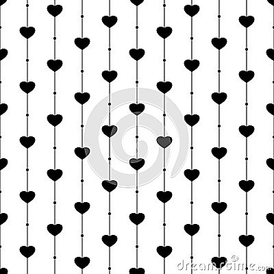 Heart seamless pattern. Repeated black color hearts on white background for design prints. Cute symbol love for girl or woman. Rep Vector Illustration