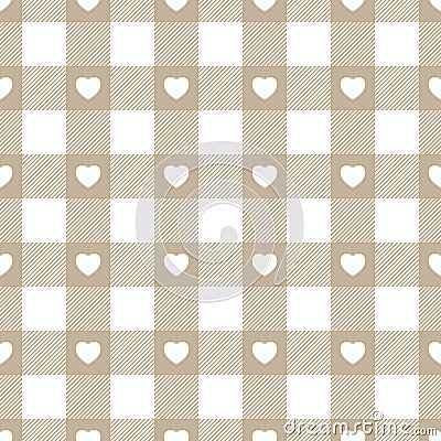 Heart seamless pattern. Repeating plaid tartan pastel color. Check design prints. Repeated scottish flannel. Madras fabric Vector Illustration