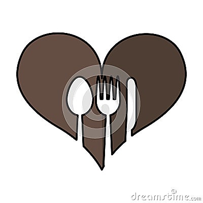 Heart with set cutlery Vector Illustration