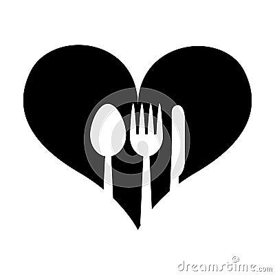 Heart with set cutlery Vector Illustration