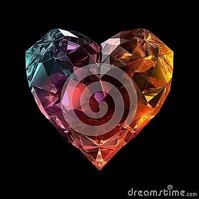 Heart shape, on black background, low poly crystal style. orange, pink and emerald. Valentine's Day design element Stock Photo