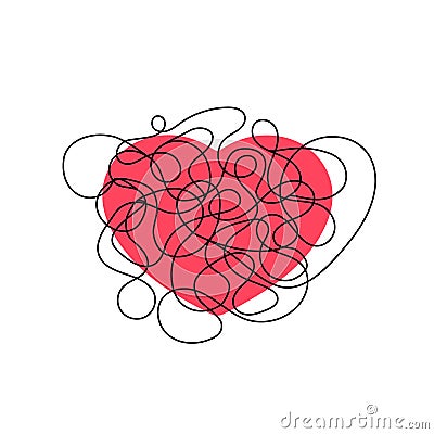 Heart shape with chaos line over it illustration Vector Illustration