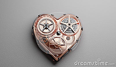 Heart shape clockwork. Gears and cogs mechanism. Valentine`s Day Cartoon Illustration