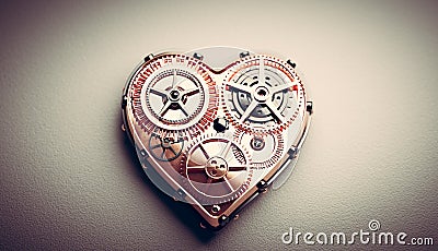 Heart shape clockwork. Gears and cogs mechanism. Valentine`s Day Cartoon Illustration