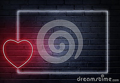 Heart shape from colored neon lights on the wall Stock Photo