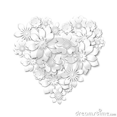 Heart shape composed from white flowers Vector Illustration