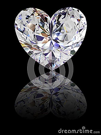 Heart shape diamond on glossy black background Stock Photo