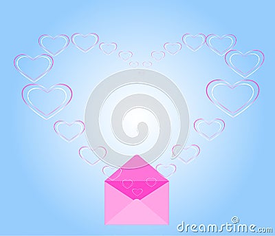 `Heart shape floating out of the envelope into a heart shape,Send love,Send nostalgia,love letter Stock Photo