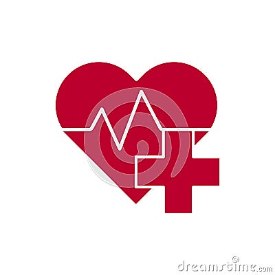 Heart shape with heartbeat and medical cross Vector Illustration