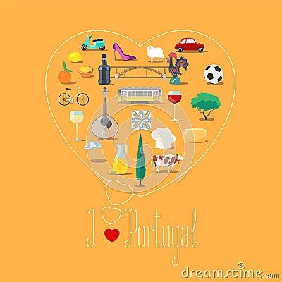 Heart shape illustration with I love Portugal sign Vector Illustration