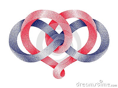 Heart with infinity symbol of stippled mobius strip. Eternal love sign. Vector illustration Vector Illustration