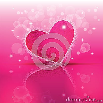 Heart shape with its reflection on colorful background to the Valentine's day. Vector Illustration