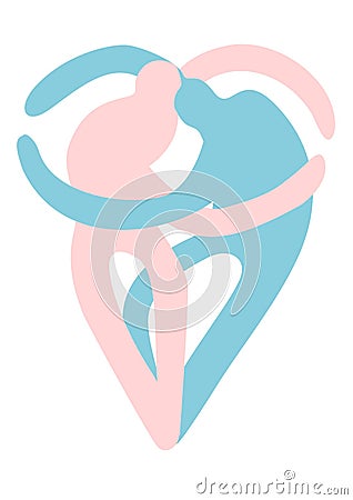 Heart shape logo from two human bodies Cartoon Illustration