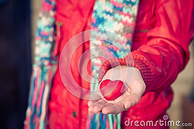 Heart shape love symbol in woman hands Valentines Day Stock Photo