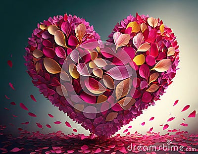 Heart shape made of flower petals. Valentines Day or Mothers Day card Stock Photo