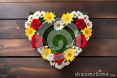 Heart shape made of flowers - Valentine day concept Stock Photo