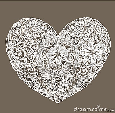 Heart shape is made of lace doily, element for Val Vector Illustration