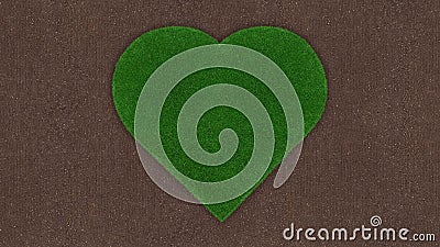 Heart shape of meadow green grass surface isolated on soil ground surface. Turf and terrain blank top view background. Gardening Stock Photo
