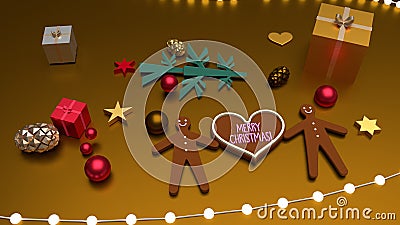 Heart shape Merry Christmas greeting and gingerbread men Stock Photo