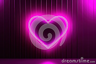 Heart shape neon luminance light on black wall black drop background Stock Photo