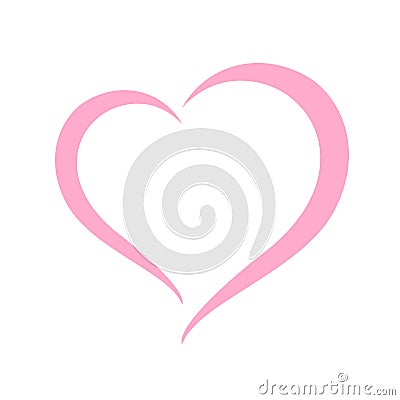 Heart shape pastel pink isolated on white background, heart-shaped flat icon symbol, pink heart shape for decoration valentine`s Vector Illustration