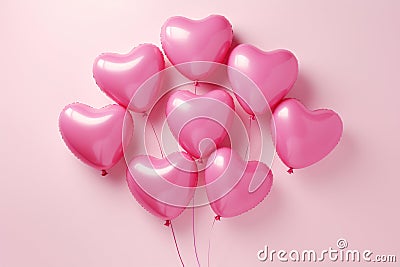 Heart shape pink balloons. Valentine's Day or Mother's Day elements against pink background Stock Photo