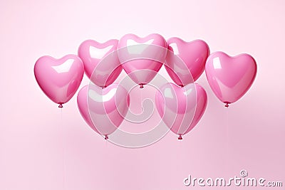 Heart shape pink balloons. Valentine's Day or Mother's Day elements against pink background Stock Photo