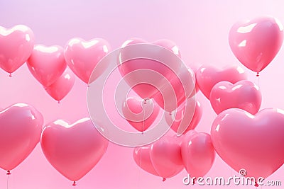 Heart shape pink balloons. Valentine's Day or Mother's Day elements against pink background Stock Photo