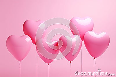 Heart shape pink balloons. Valentine's Day or Mother's Day elements against pink background Stock Photo