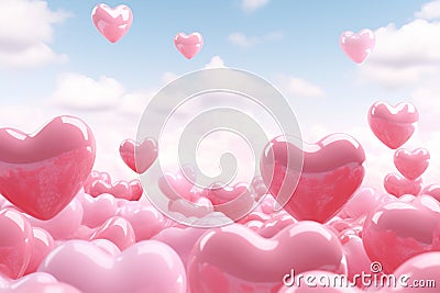 Heart shape pink balloons. Valentine's Day or Mother's Day elements against blue sky background Stock Photo