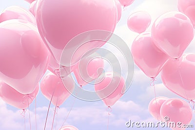 Heart shape pink balloons. Valentine's Day or Mother's Day elements against blue sky background Stock Photo