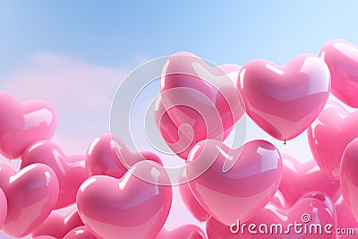 Heart shape pink balloons. Valentine's Day or Mother's Day elements against blue sky background Stock Photo