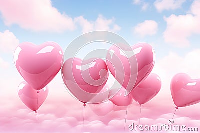 Heart shape pink balloons. Valentine's Day or Mother's Day elements against blue sky background Stock Photo