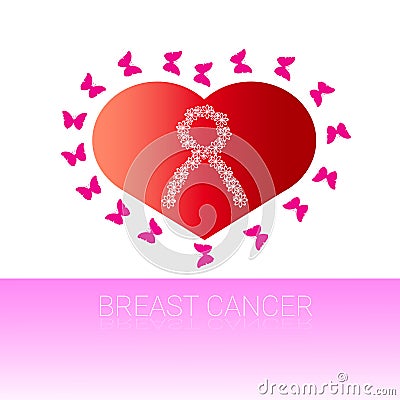 Heart Shape With Pink Ribbon Breast Cancer Awareness Vector Illustration