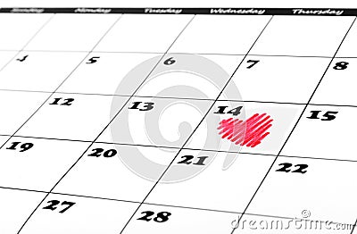 Heart shape on valentine day calendar Stock Photo