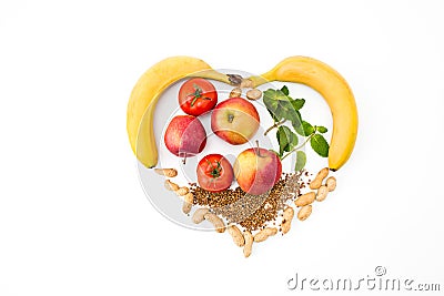 Heart shape by various vegetables and fruits Stock Photo