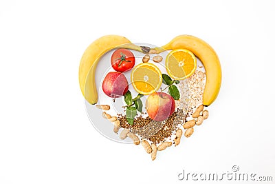 Heart shape by various vegetables and fruits Stock Photo