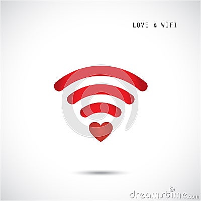 Heart shape and wifi sign. Happy valentine's day background. Vector Illustration