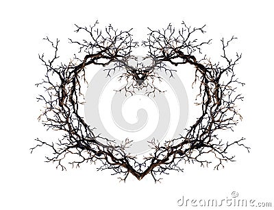 Heart shape - wreath from branches, twigs. Watercolor for tattoo design Stock Photo