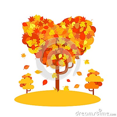 Heart shaped autumn tree. Fall love concept Vector Illustration