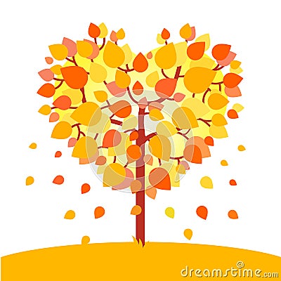 Heart shaped autumn tree. Fall love concept Vector Illustration