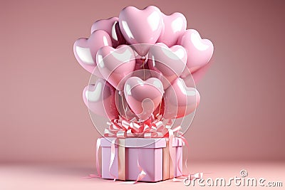 Heart shaped balloons and gift boxes flying for mothers day and valentines day celebration Stock Photo