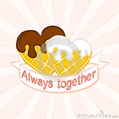 Heart shaped Belgian waffles with a text ribbon Stock Photo