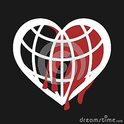 Heart shaped blood globe icon in black background Vector Illustration